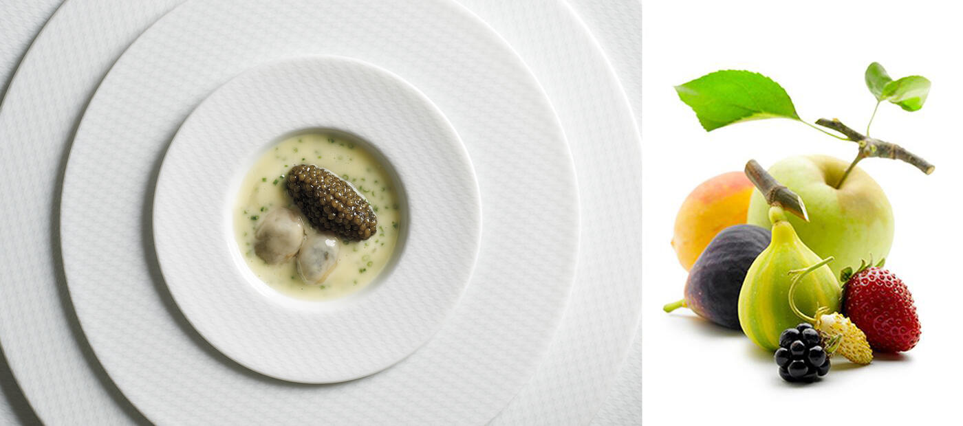 Oysters and Caviar; resting on tapioca pudding